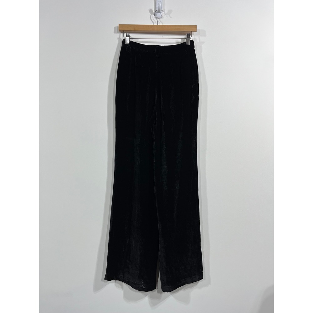 Reformation Black Velvet Silk Wide Leg High Rise Trousers Belt Loops‎ Womens 0 - Picture 3 of 16